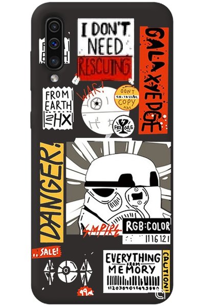 WANNA PROTECT Samsung A50 Black Premium Velvet Inside Danger Patterned Silico...