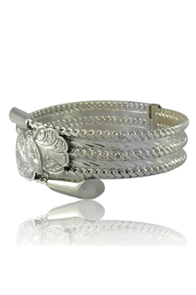 AbbasShop 925 Ayar Çiçek Işlemeli El Işçiliği Telkari Gümüş Bilezik