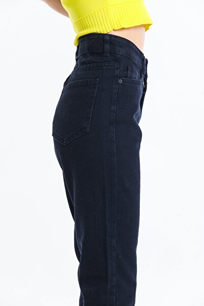 SHEVEGA Blugi cu model Mom Jean cu talie înaltă brodați cu față neagră