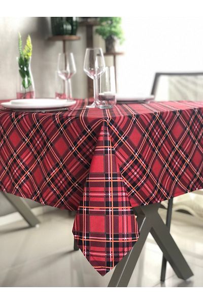 desen izmir Cusătură Specială, Masă de Anul Nou, Față de masă în carouri 130x230 Cm pentru 8-10 Pers.