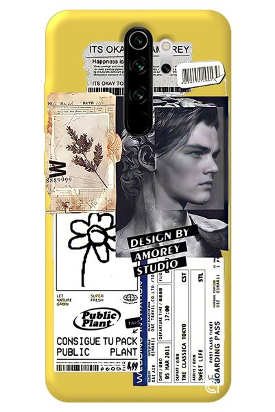 WANNA PROTECT Xiaomi Redmi Note 8 Pro Yellow Premium Velvet Collage Patterned...