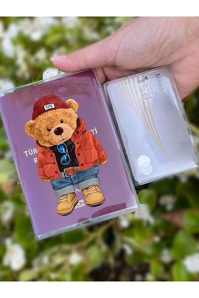 Cekuonline Teddy Bear Patterned Universal Transparent Passport Case Model Suitable for All Country Passports