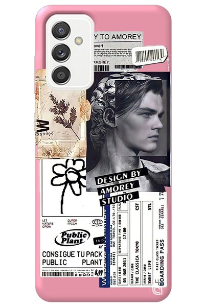 WANNA PROTECT Samsung M52 Pink Premium Velvet Inside Collage Patterned Silico...