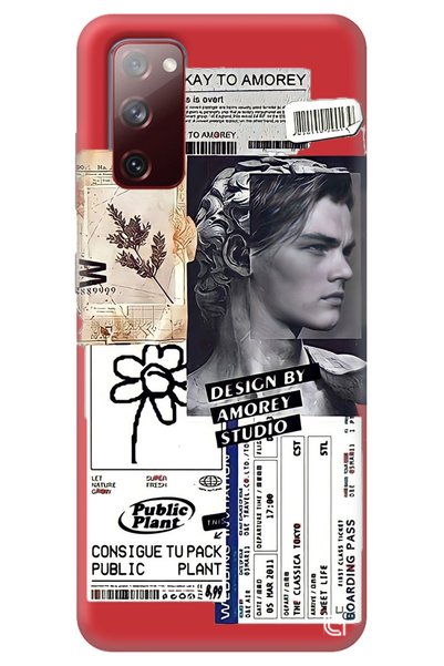 WANNA PROTECT Samsung S20 Fe Red Premium Velvet Inside Collage Patterned Sili...