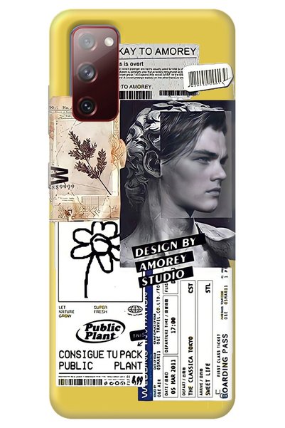 WANNA PROTECT Samsung A03S Yellow Premium Velvet Inside Collage Patterned Sil...
