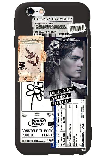 WANNA PROTECT iPhone 6 Plus Black Premium Velvet Inside Collage Patterned Sil...