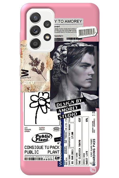 WANNA PROTECT Samsung A33 Pink Premium Velvet Inside Collage Patterned Silico...