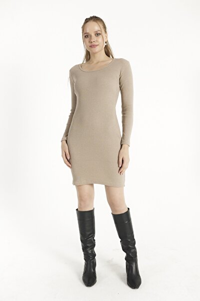 Seise Tekstil طاقم الرقبة كم طويل Bodycon فستان محبوك