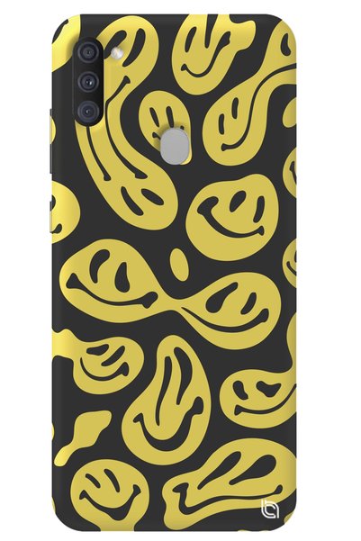 WANNA PROTECT Samsung A11 Yellow Premium Velvet Inside Smile Patterned Silico...