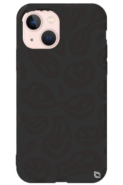WANNA PROTECT iPhone 14 Plus Black Premium Velvet Smile Patterned Silicone Ph...