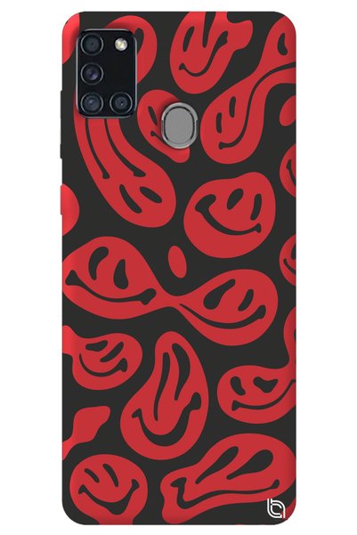 WANNA PROTECT Samsung A21S Red Premium Velvet Inside Smile Patterned Silicone...