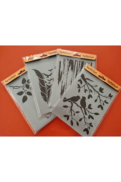 STENCİLTASARIM Stencil Tasarım 15x20 Cm, 4 Parça Şablon - Dekoratif Duvar, Eş...