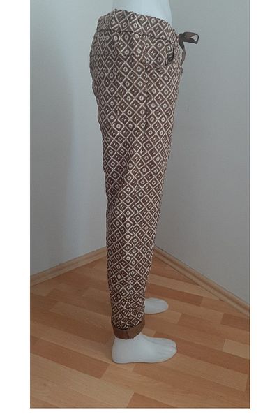 AYASOFYA OTANTIK Women's Italian Brown Patterned Narrow Leg Skinny Trousers