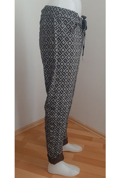 AYASOFYA OTANTIK Women's Italian Black Patterned Narrow Leg Skinny Trousers