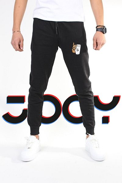 Jooy Company Ανδρικό παντελόνι φούτερ με στάμπα σε μαύρο χτενισμένο βαμβάκι