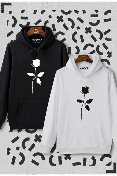 Jooy Company Set de 2 hanorac cu glugă cu imprimeu trandafiri alb-negru