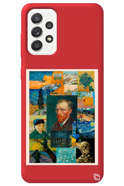 WANNA PROTECT Samsung A53 Red Premium Velvet Inside Van Gogh Patterned Silico...