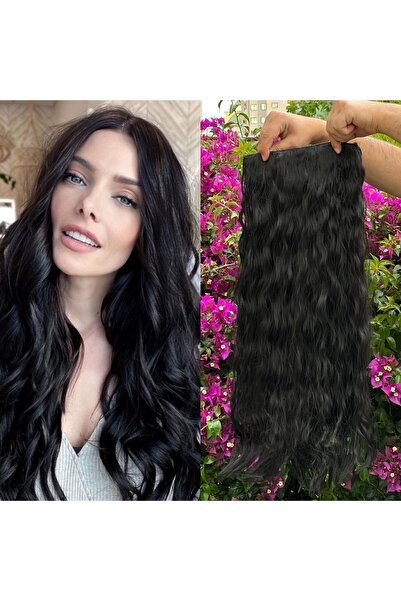 Fenomen Peruk Ημισελήνο+2 Πλαϊνό Μαύρο Κυματιστό 3 τεμάχια