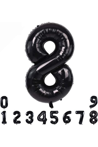 Patladı Gitti 8 Sekiz Siyah Rakam Folyo Balon 34" Inc 82 Cm