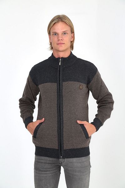 WİLDONE Men's Brown Zippered and Pocketed Cardigan