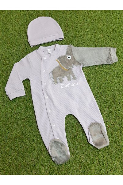 Sönmez Baby Uzun Burunlu Fil Penye Tulum Ve Şapkalı Bebe Takımı