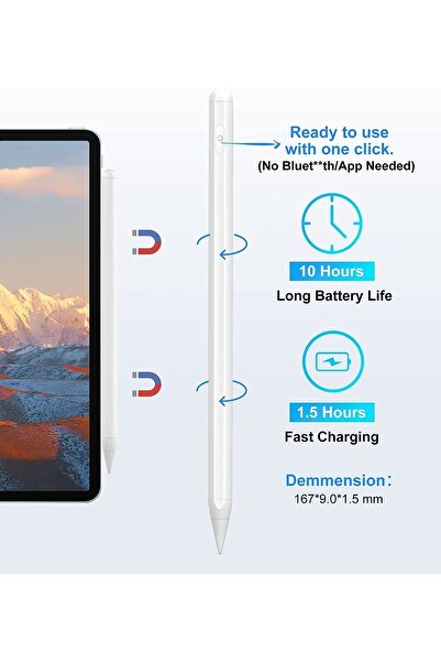 m.tk moveteck Ipad Pro 12.9 Avuç Içi Reddetmeli Stylus Dokunmatik Şarjlı Akıllı Kalem A1876 A1983 A2014 A1985