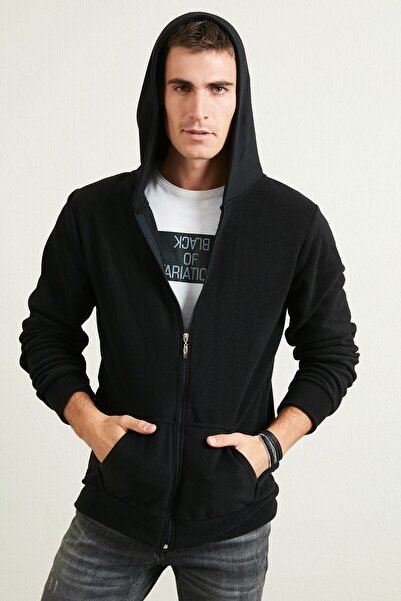 Taşoğlu Collection سترة صوف شتوية بغطاء رأس باللون الأسود للجنسين مع جيوب