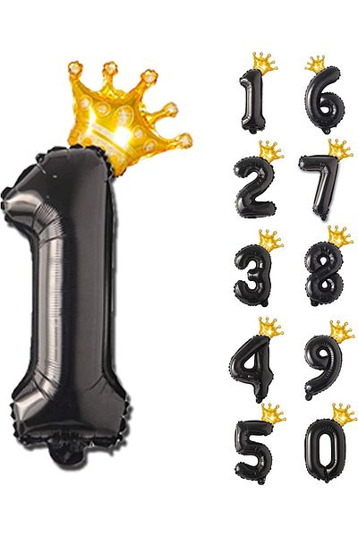 Patladı Gitti 1 One Black Foil And King Crown Party Celebration Set