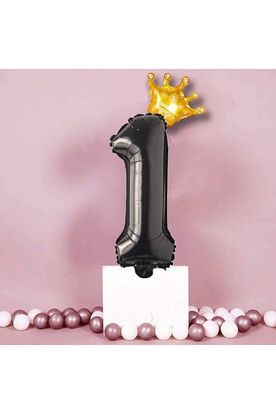 Patladı Gitti 1 One Black Foil And King Crown Party Celebration Set