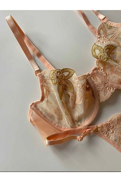 LucyGirls Γυναικεία σέξι φανταχτερή δαντέλα με λεπτομέρεια φλοράλ μοτίφ Σετ εσώρουχα με κορδόνια