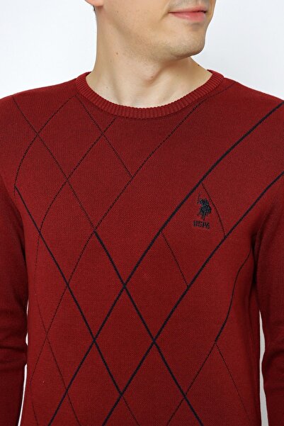 U.S. Polo Assn. U.s Polo Assn. Dokuma Sıfır Yaka Vişne Triko Kazak