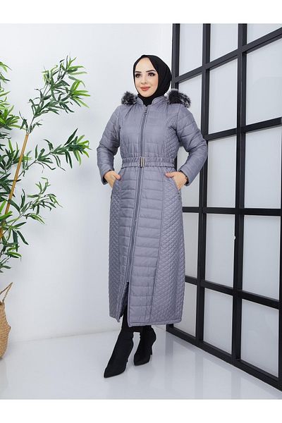 lurex moda Μακρύ καπιτονέ παλτό με διπλό σχέδιο