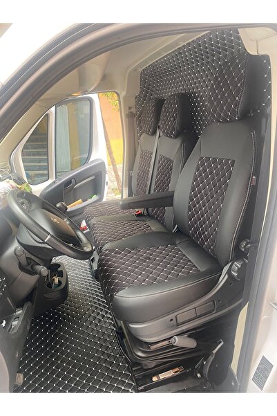 AKINCI Peugeot Boxer Uyumlu 2+1 3 Kişilik Siyah Zemin Beyaz Nakışlı Taytüyü S...