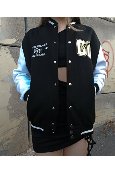 NEWLAKER Unisex Oversize Μαύρο 00 Bomber College Jacket