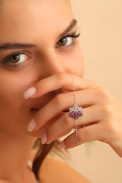 Bilsen Store 925 Ayar Gümüş Zincirli Kızıl Renk Geçişli Zirkon Taşlı Kar Tane...