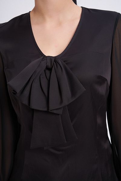 Balizza Blz-sleeves Chiffon Collar Bow Blouse