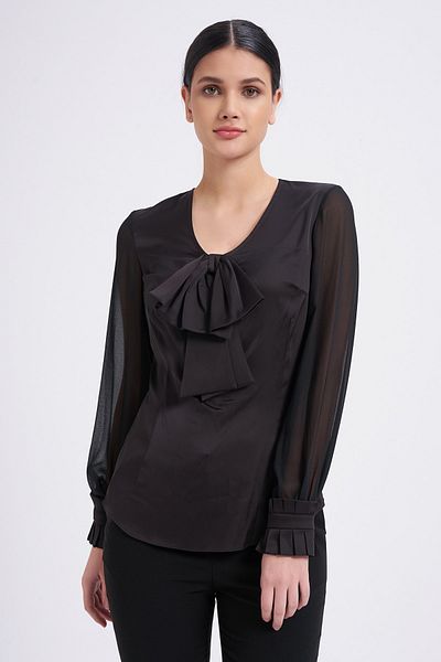 Balizza Blz-sleeves Chiffon Collar Bow Blouse
