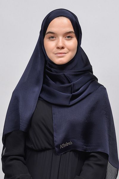 Altobeh Janjan Shiny Satin Textured Hijab βραδινό φόρεμα σιφόν σάλι Navy Blue