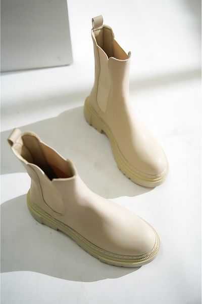 DİVOLYA Spice Beige Skin Side Ελαστική Χοντρή Σόλα Casual Μποτάκια