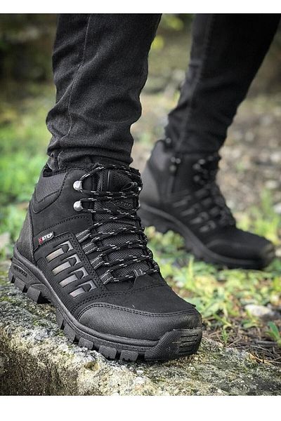 İmerShoes Καθημερινές μαύρες ανδρικές μπότες με γούνινο φερμουάρ και κορδόνι για τα δάχτυλα και τακούνια X5-x6