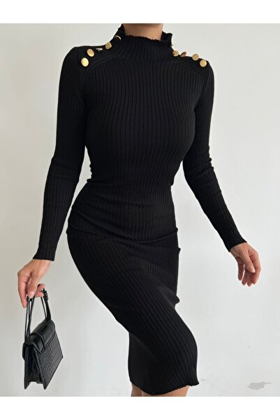 Secret Passion Lingerie Λεπτομέρεια με κουμπιά νέας σεζόν Half Fisherman Μαύρο πλεκτό Μίντι βραδινό φόρεμα και φόρεμα επιστροφής στο σπίτι 0107 711