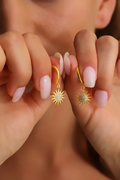 Bilsen Store Altın Kaplama Zirkon Taşlı Güneş Modeli Küpe