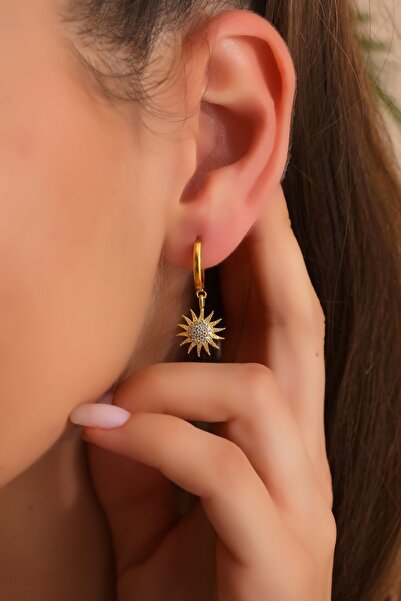 Bilsen Store Altın Kaplama Zirkon Taşlı Güneş Modeli Küpe