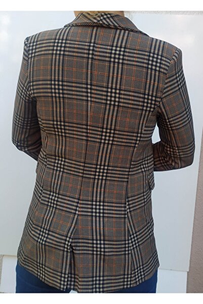 Hepsibitarz Kadın Kahverengi Ekose Blazer Ceket