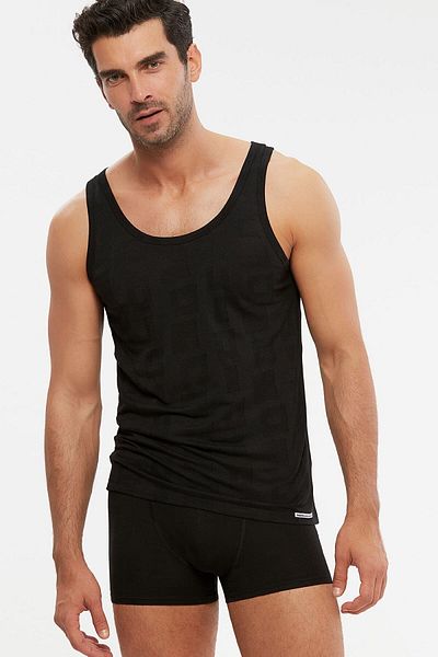 Kom Phoenix Strap Modal Jacquard Pattern Men's Undershirt Black