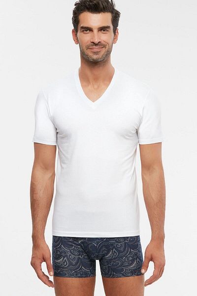 Kom Ανδρικό χτενισμένο βαμβακερό Lycra Compact Tshirt με λαιμόκοψη 2 πακέτο