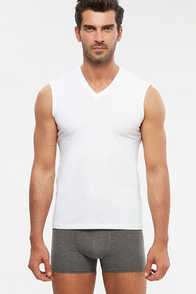 Kom Men's White 6-Piece Combed Cotton Modal V-neck Sleeveless Francesco Undershirt