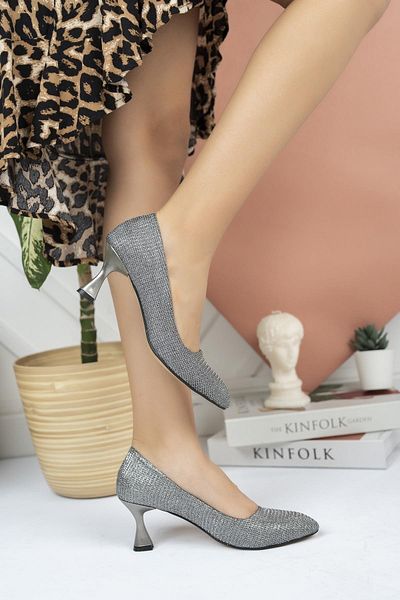 MERVE BAŞ Women's Platinum Breast Goblet Heel Pointed Toe Stiletto 6.5 cm