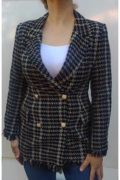 Hepsibitarz Kadın Siyah Ekose Blazer Ceket