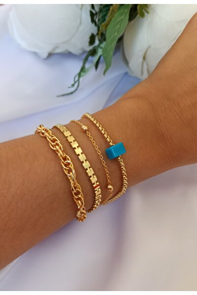 DENİZDENAL Blue Bead 4 Piece Bracelet Set